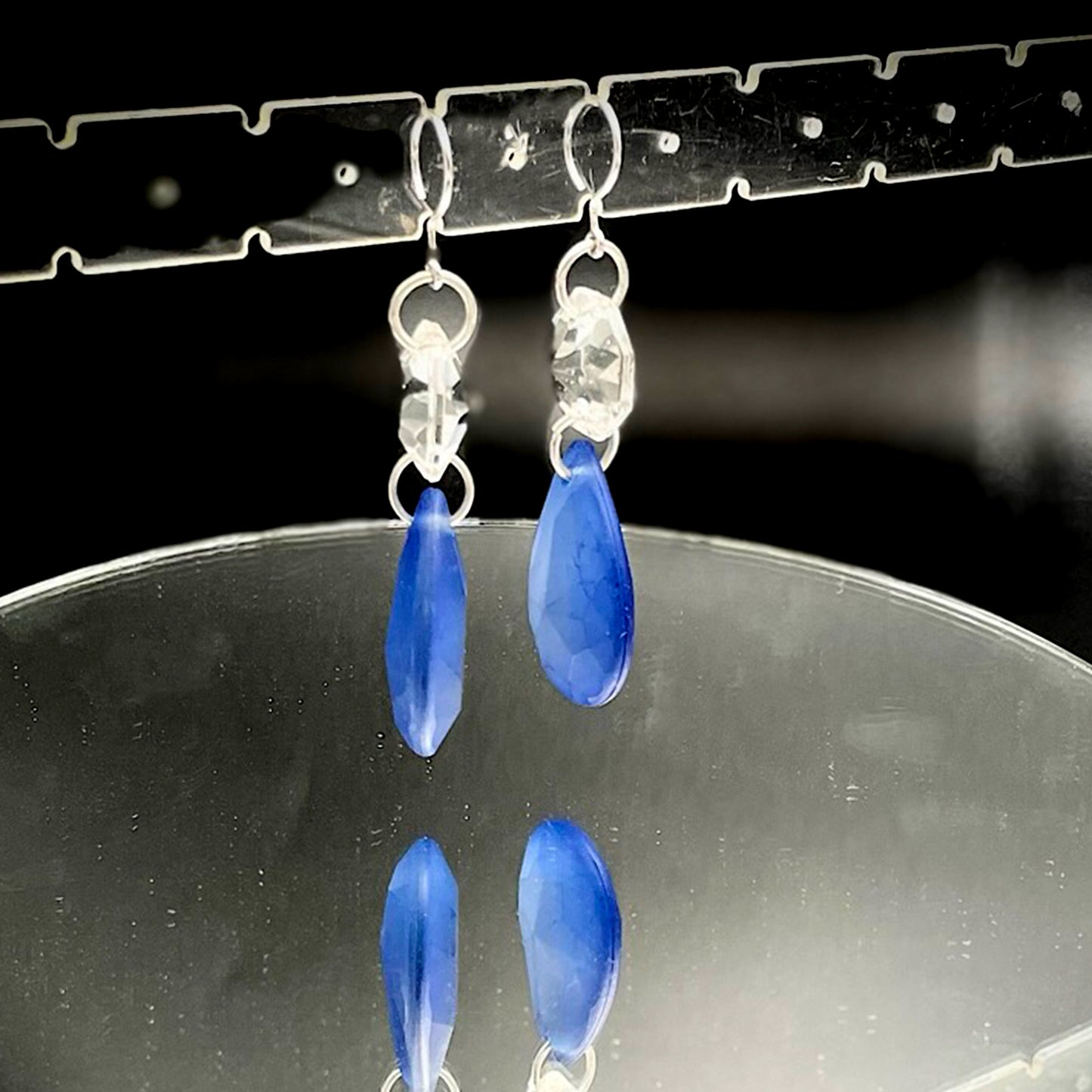 Crystal Earrings Pyramid Blue drop